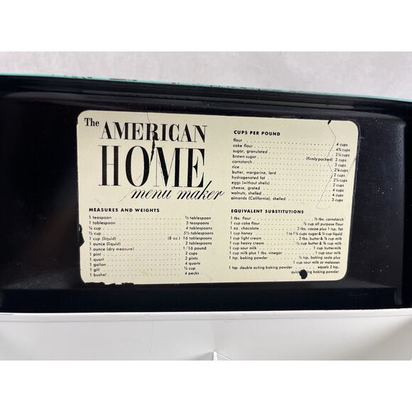 American Home Menu Maker Metal Recipe Box w/ Divider Aqua Blue Vintage 1950s - Picture 2 of 9